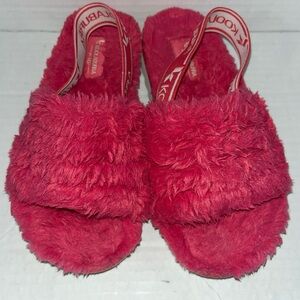 koolaburra ugg sandals Girls Size 12 slide Fuzz'n Pink Fuzzy Fur Slip On youth